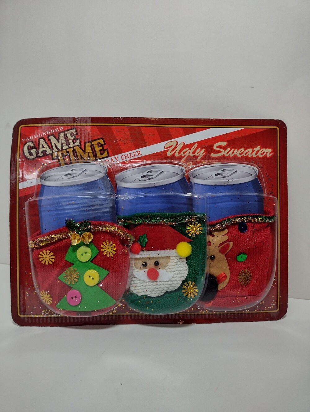 Game Time Red Green Blue Ugly Sweater Can Covers Holiday Set